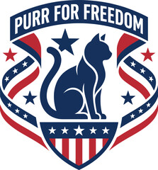 American patriotic cat logo with stars and stripes design elements  Purr For Freedom © AhammadMiran99