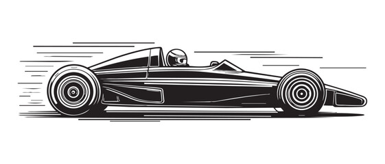 A high speed formula race car with a driver racing on a track in black and white © BULBUL ISLAM