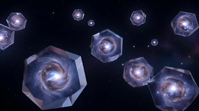 Blue Crystal Star Deep Space Shimmering Galaxy Concept with Cosmic Cosmos Nebula Universe Glow in Octagon Sphere and Faceted Crystal Forms Floating in Dark Star Field