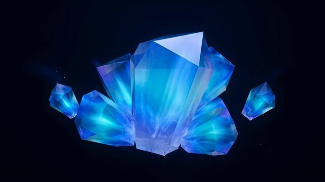 Blue crystal star deep space shimmering glow abstract crystal cluster on dark background with glowing 3d render and fantasy light, SEO friendly visual artwork
