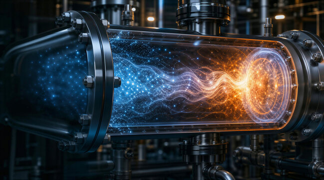 Futuristic energy reactor with glowing plasma technology