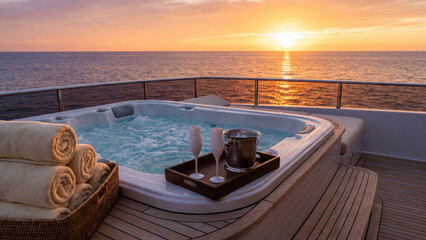 Obraz premium Luxury Yacht Jacuzzi with Ocean Sunset View