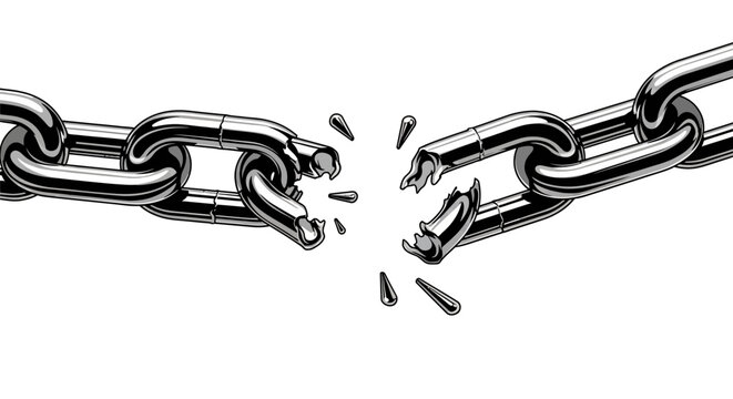 Broken metal chain links symbolizing freedom and liberation.