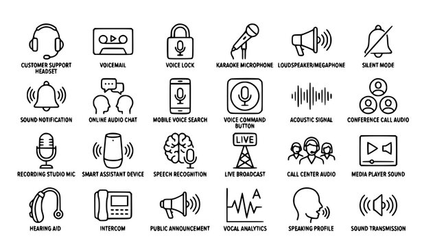Professional Voice Communication Line Icon Vector Pack Editable Stroke Design