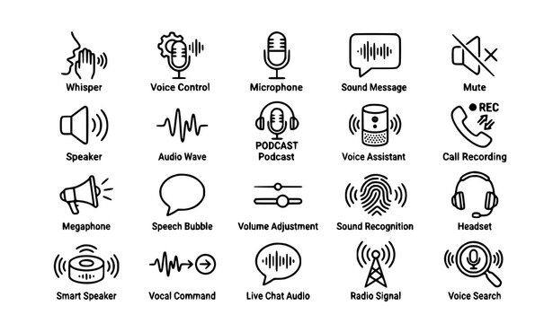 Modern Voice Communication Line Icons Set with Editable Stroke Vector Collection