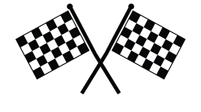 Two crossed checkered flags representing the final finish line of a professional motor racing sports event