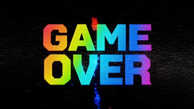 Game Over Glitch Distortion Progress Over Game Retro Text Neon Digital Arcade Black Background Rainbow Dark Background Colorful Striped Typeface