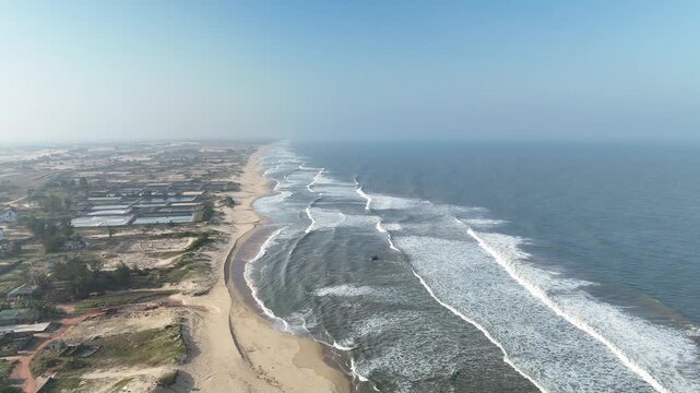 Hoan Lao, Quang Tri (Quang Binh) Province, Vietnam &ndash; 4K Aerial Drone Footage of Coastal Aquaculture Farms, Fishing Ponds, Sandy Beach, Ocean Waves and Rural Seaside Landscape near Dong Hoi City