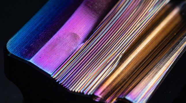 Anodized Titanium Metal Iridescent Surface with Fingerprint Macro Abstract Background