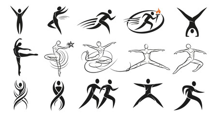 Fototapeta premium Human figures, athletic silhouettes, sports icons, 20 vector graphics