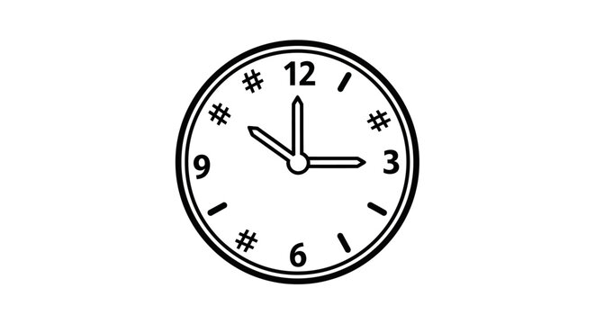 Analog clock face with numbers 12 3 6 9 icon.