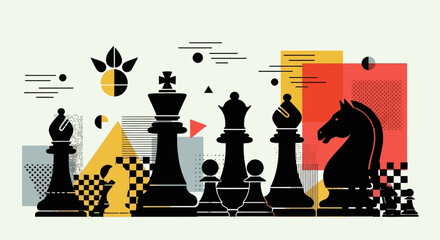 Geometric chess pieces, abstract shapes, modern illustration, vector graphics © Steven