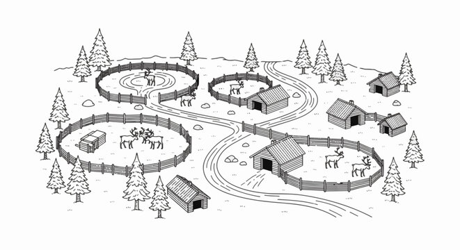 Black and White Swedish Folk Art Line Drawing Featuring Traditional Floral Kurbits Motifs and Scandinavian Decorative Elements on a Clean White Background for Minimalist Design
