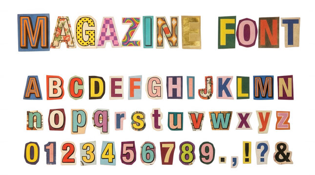 Cutout Magazine Font Letters Numbers and Symbols Alphabet Collage Style