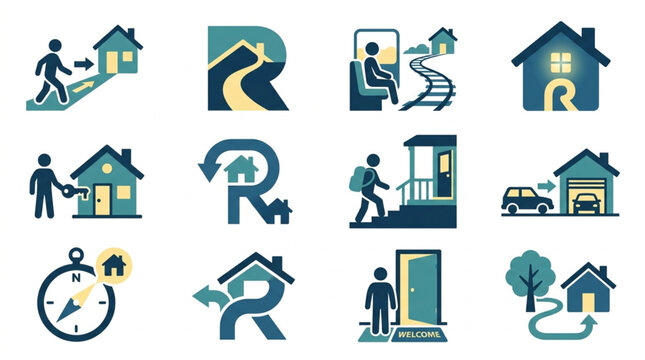 Collection of Icons Representing Home and Movement.