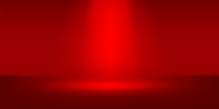 Vector red studio background. Maroon bg with spotlight effect. Abstract scene backdrop