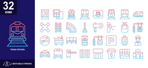 Train Station Line Gradient Icon Set  © okta