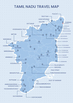 Tamil Nadu Travel Map India State Tourism Vector Illustration