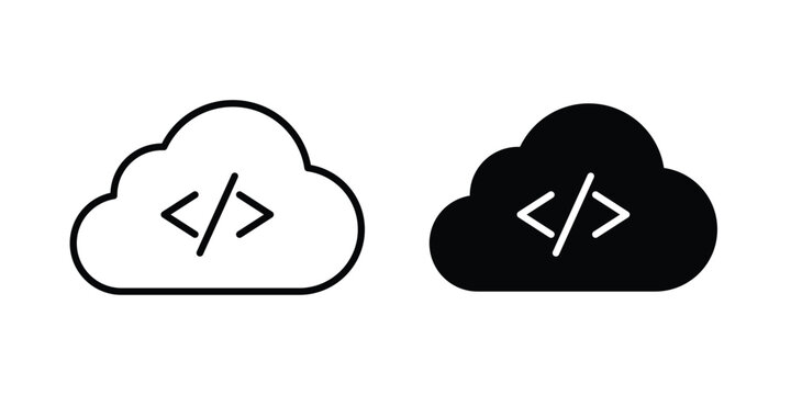 Cloud code icon - web black vector design.