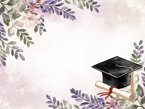 graduation cap and diploma on a flower background