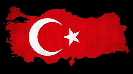 Obraz premium Vibrant Red Turkish Flag with White Star and Crescent, Textured Fabric Background, National Pride Symbol, Detailed Map Outline