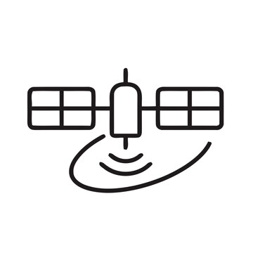 A sleek icon of a modern satellite transmitting signals in space