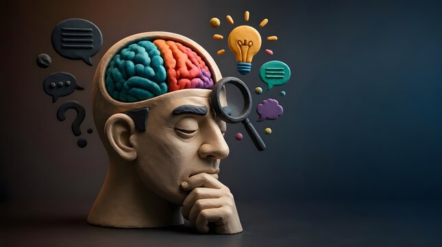Thinking Mind with Colorful Brain and Light Bulb