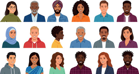 Diverse Multiethnic People Avatar Face Vector Portrait Set Featuring Multicultural Men and Women of Different Ages and Ethnicities for Corporate Team Profiles © Surjo