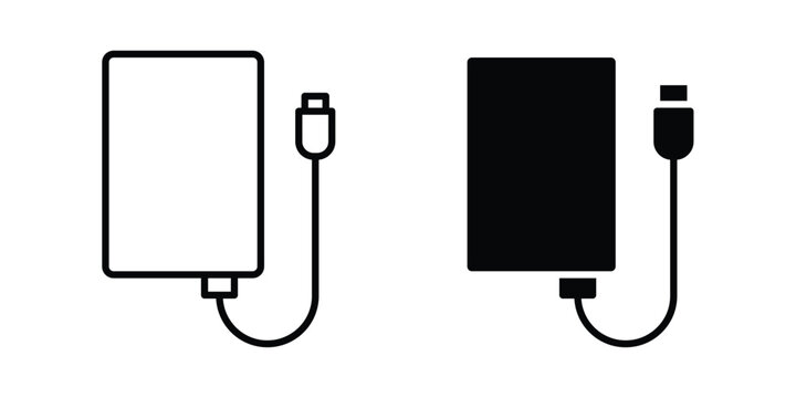 External hard drive icon - web black vector design.