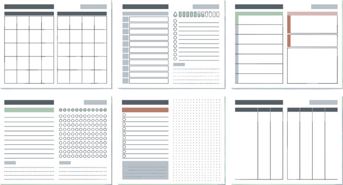 Minimalist Planner Template Vector Set Featuring Blank Weekly Monthly Calendar Layouts To Do Lists Habit Trackers and Dot Grid Journals for Productive Page Design