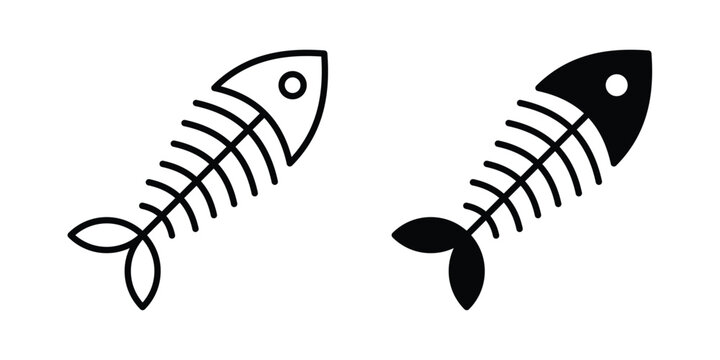 Fish bones icon - web black vector design.