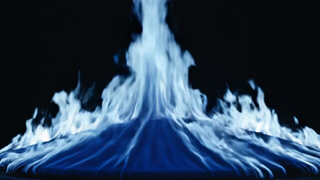 Blue flames burning against dark background highlighting geometric patterns and contemporary art