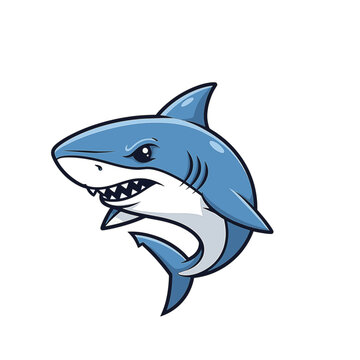 Vector illustration of a shark mascot character coding on a laptop, professional programmer animal design for software development and gaming, tech industry logo icon.