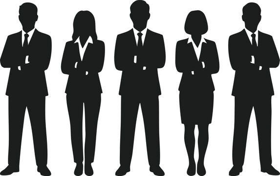 Business team silhouettes standing in formal suits isolated on white background