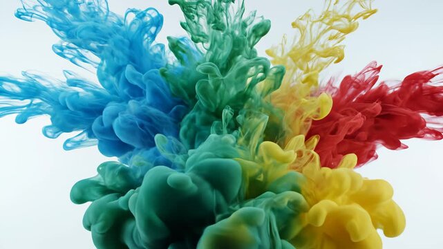 Colorful ink clouds swirling in liquid highlighting geometric patterns and contemporary art