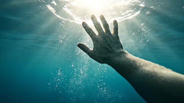 Hand releasing bubbles underwater for outdoor lifestyle brands and nature documentaries