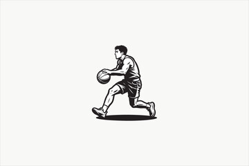 Basketball player dribbling ball vector illustration, dynamic athlete character isolated on clean background for sports, competition, and active lifestyle themes. Vector illustration. © CRCS