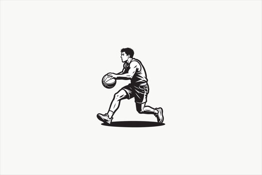 Basketball player dribbling ball vector illustration, dynamic athlete character isolated on clean background for sports, competition, and active lifestyle themes. Vector illustration.