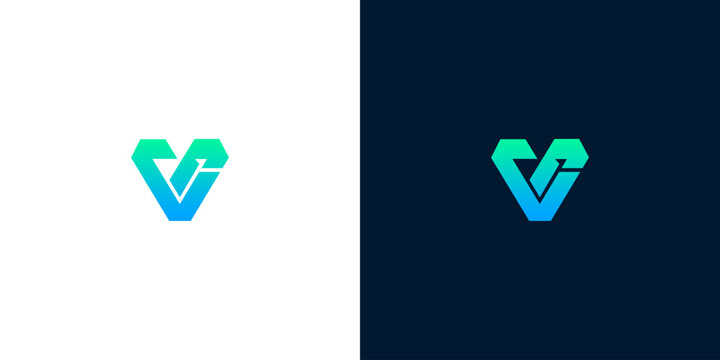 Modern geometric 'V' letter logo design with a dynamic blue-green gradient, symbolizing innovation, connection, and progress for a versatile brand identity