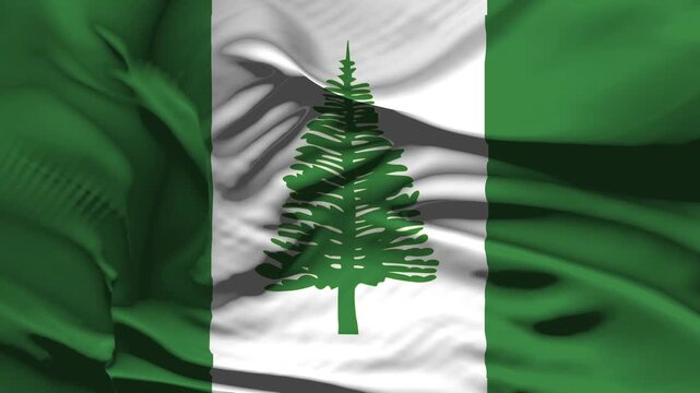 Closeup Norfolk Island  Flag Wave Loop waving in wind Realistic Norfolk Island  Flag background