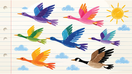 Obraz premium Colorful Flying Birds Illustration for Children's Books and Educational Content