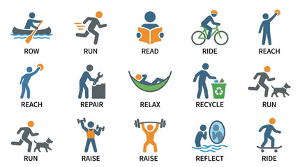 Fototapeta premium Collection of Icons Representing Various Activities and Hobbies.
