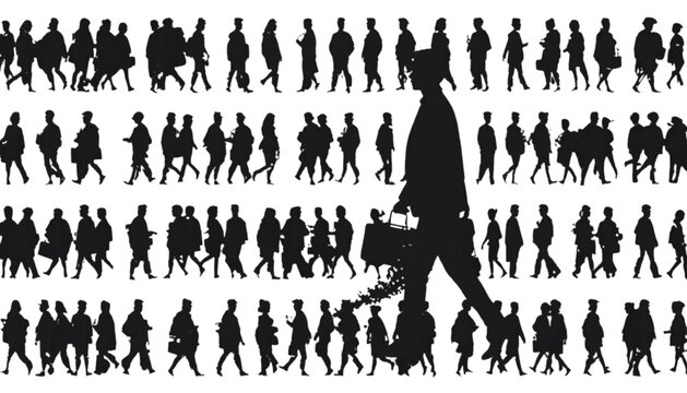 Pedestrians walk in large crowds across an urban street to demonstrate the concept of human movement, urban density, and the constant flow of people in a busy metropolitan city environment area.