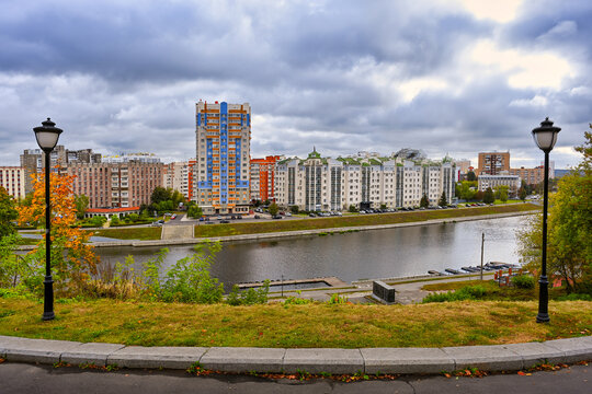 Residential buildings on the Oka River embankment in the Oryol city, Oryol region of Russia