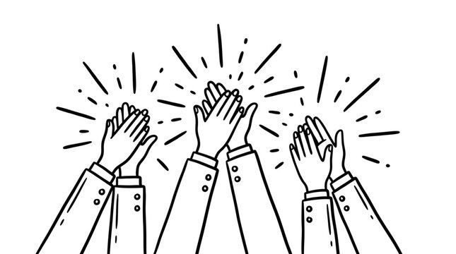 Drawn hands clapping in unison, showing appreciation and joyful recognition