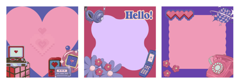 Set of blank notepad retro cartoon style. Template for sticky note, sticky planner, memo, etc. Isolated on white.