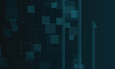 Fototapeta premium Teal arrow ascending through teal squares on dark teal background, upward growth progress