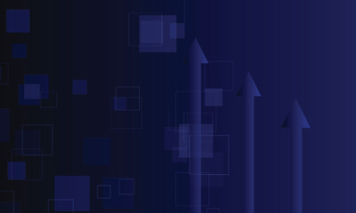 Fototapeta premium Three blue arrows ascending against a dark blue gradient with overlapping squares upward movement