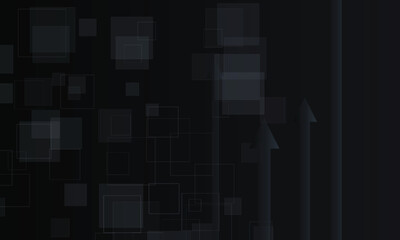 Fototapeta premium Dark geometric squares and upward arrows symbolizing corporate growth abstract background black