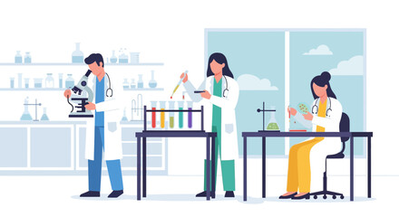 Fototapeta premium Scientists in Lab: Chemical Research and Experimentation Illustration